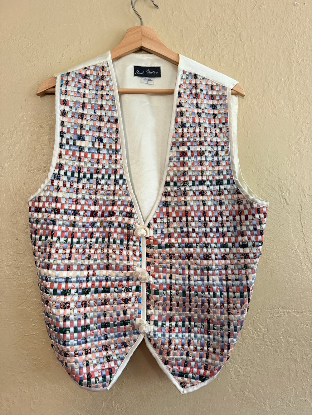 Vintage Soul Maters Multicolor Woven V-Neck Vest with Ivory Trim